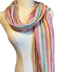 Cejon Scarf Wrap Shawl Multicolor Stripes 100% Rayon Fringe Rectangle India
